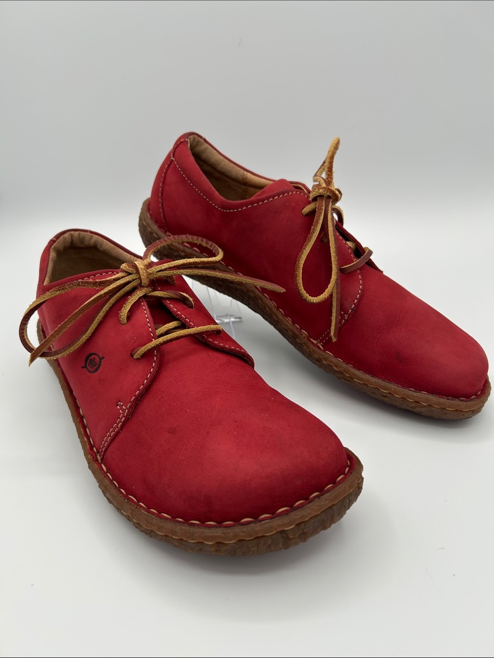 Born Red Leather Women's Casual Lace-Up Flats with Tan Laces